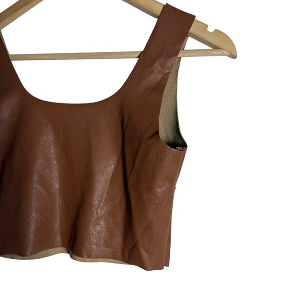 Commando Brown Square Neck Faux Leather Sleeveless Cropped Tank Top Size Medium - Picture 3 of 7